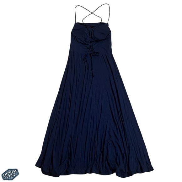 HALARA navy blue sleeveless lace up back midi dress with slit - Picture 7 of 10